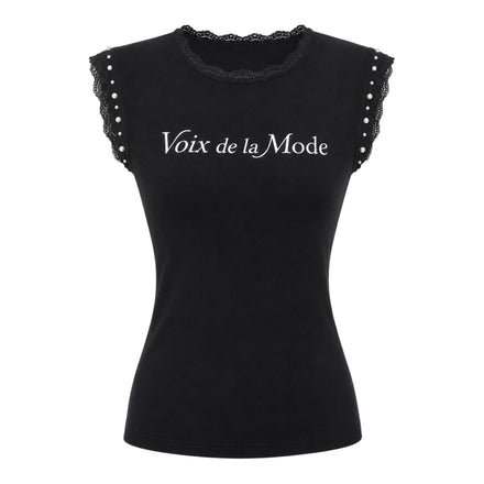 Women’s black VDLM pearl shear lace top